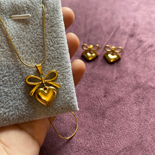 Bow Heart Drop Necklace