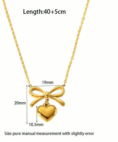 Bow Heart Drop Necklace