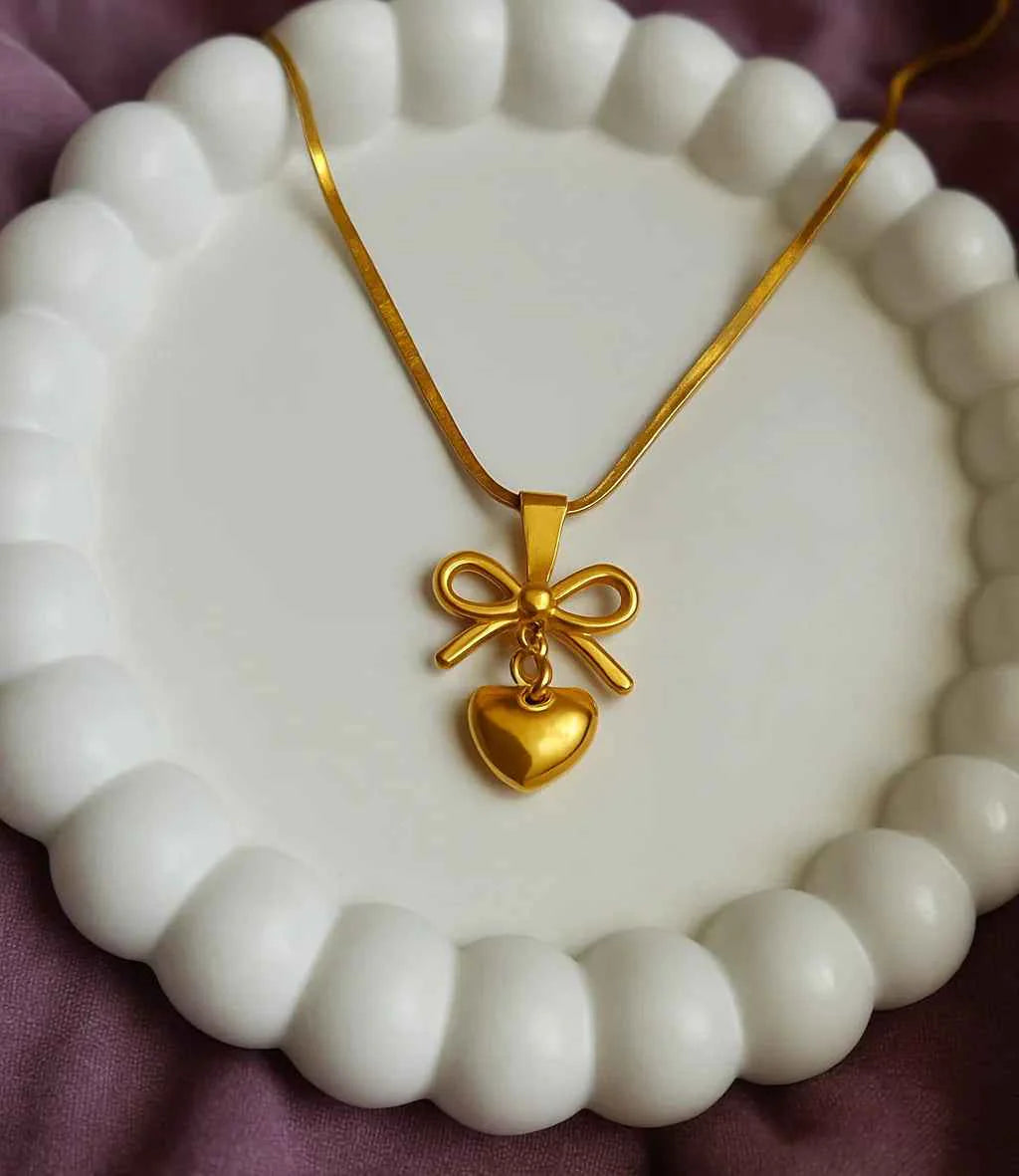Bow Heart Drop Necklace