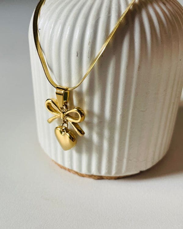 Bow Heart Drop Necklace