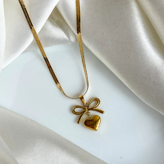 Bow Heart Drop Necklace